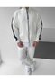 Men's Scuba Fabric Oversize Stripe Detailed Zippered Top and Bottom Tracksuit Set - White - 4