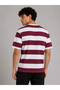 Marchè Bien Men's Striped Oversize T-Shirt Crew Neck Short Sleeve Summer T-Shirt - Burgundy - 2