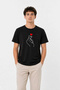 Men's Korean Finger Love Themed Minimal Printed T-Shirt Summer Short Sleeve T-Shirt - Black - 4