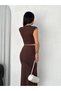 Marchè Bien Osy Modal Soft Textured Fabric Gathered Crop Skirt Set - Brown - 3