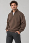 Marchè Bien Men's Three-Thread Ribbed High Collar Half-Zip Winter Sweatshirt - Brown - 2