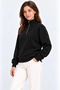 Women's Three-Thread Ribbed High Collar Half-Zip Winter Sweatshirt - Black - 3