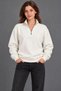 Women's Three-Thread Ribbed High Collar Half-Zip Winter Sweatshirt - White