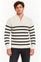 Men's stand collar half zippered striped thessaloniki knitwear sweater - cream - 2