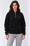 Women's Polar Fleece Stand Collar Half Zipper Long Sleeve Regular Fit Winter Sweatshirt - Black - 3