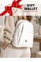 White Tan 4040 Original Women's Medium Size Backpack with Wallet and 9 Compartments 31X29 cm