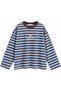 Women's Blue-Brown Striped Oversize Crew Neck Long Sleeve Embroidered Sweatshirt