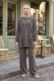 Bird's Eye and Lace Detail Trouser Suit 968 Gray
