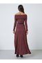 Burgundy Off Shoulder Ribbed Maxi Dress - 5