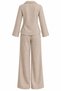 Brown Tie-Dye Blouse and Trousers Linen Set - 98623 - 2