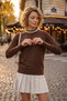 Brown Crew Neck Long Sleeve Collar Sweater with Pearl and Stone Detail 63 60 - 3