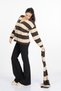 Women's Winter Brown Amelie Scarf Detailed Striped Knitwear Cardigan 20331 - 2