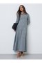 Grey Checked Maxi Dress with Cut-Out Detail