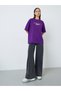 Purple Oversized Slogan Cotton T-Shirt - 2