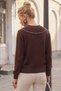 Brown V-Neck Long-Sleeved Casual Knitwear Sweater with Decorative Buttons on the Front and Non-Stitched Seams 64 66 - 7