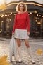 Red Crew Neck Long Sleeve Collar with Pearl and Stone Detail on the Sleeve Cuff, Pearl Detailed Knitwear Sweater 63 60 - 6