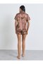 Satin Leopard Star Print Piped Pocket Shirt and Short Set - 5