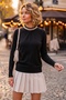 Black Crew Neck Long Sleeve Collar with Pearl and Stone Detail on the Sleeve Cuff, Pearl Detailed Knitwear Sweater 63 60 - 7