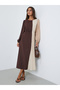 Brown Color Block Pleated Midi Dress