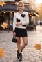 Ecru Crew Neck Long Sleeve Ribbon Patterned Stoned Casual Oversize Knitwear Sweater 66 68 - 6