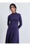 Purple High Neck A-Line Midi Dress - 2