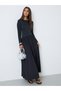 Black Solid Long Sleeve A-Line Maxi Dress