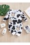 Baby Unisex Cow Print Long Sleeve Romper - Soft Stretch Bodysuit - 7