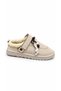 Women's Beige Suede Fur Lined Lace-Up Bead Detail Women's Sabo Slippers Misel - 3