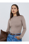 Brown Fitted Mock Neck T-Shirt
