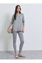 Grey V Neck Long Sleeve Oversized T-Shirt - 2