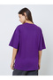 Purple Oversized Slogan Cotton T-Shirt - 5