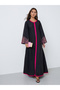 Black Embroidered Jalabiya with Lace Trim