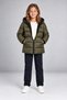 Girl's Khaki Fleece and Fur Hooded Windproof Inflatable Winter Coat - 3