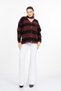 Women's Winter Burgundy Amelie Scarf Detailed Striped Knitwear Cardigan 20331