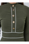 Olive A-Line Midi Dress with Long Sleeves - 4