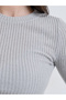 Grey Ribbed Fitted Long Sleeve T-Shirt - 4