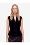 Fancy Button Detail V-Neck Sleeveless Peplum Velvet Blouse - 3
