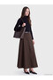 Brown Belted Gabardine Flared Skirt
