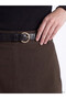Brown Belted Gabardine Flared Skirt - 3