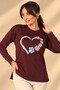 Women's Colorful Paw Print Heart Pattern Long Sleeve Blouse - 2