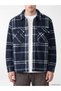 Navy Blue Regular Fit Plaid Men's Shirt Jacket - 3