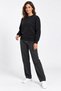 Women's Black Crew Neck Sweatshirt Regular Winter 3 Thread Soft Puff Fabric