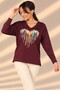 Women's V-Neck Paw Print Heart Pattern Long Sleeve Knitwear Blouse - 3