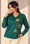 Women's V-Neck Floral-Leaf Patterned Long-Sleeved Blouse