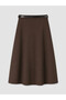 Brown Belted Gabardine Flared Skirt - 6