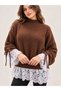 Asez Boutique Women's Half Turtleneck Lace Detailed Lace-Up Sleeve Knitwear Sweater - 3
