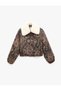 Long Sleeve Zippered Jacquard Shawl Patterned Bomber Jacket with Detachable Faux Fur Collar