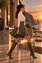 Women's Khaki Flared Faux Leather Skirt - 4
