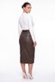Women's Brown Winter High-Waisted Belted Faux Leather Skirt with Front Slit and Stone Detail - 4