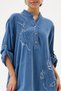 Blue Italian 100% Cotton Velvet Half-Button Floral Embroidered Long Velvet Dress 38 -44 Size - 2